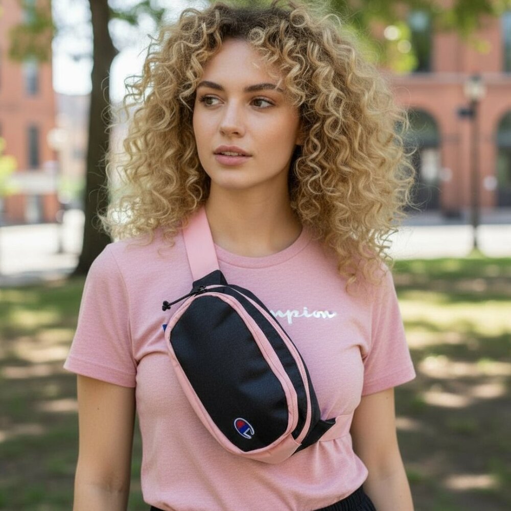 CHAMPION Neon Pink Fanny Pack Waist Crossbody Belt Bag Purse RARE Travel Sports